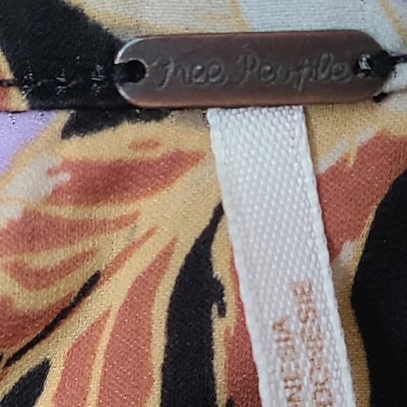 Free People Tropical Satin Blouse L Under the Palms Button-Up Boho Long Sleeve - Picture 3 of 11